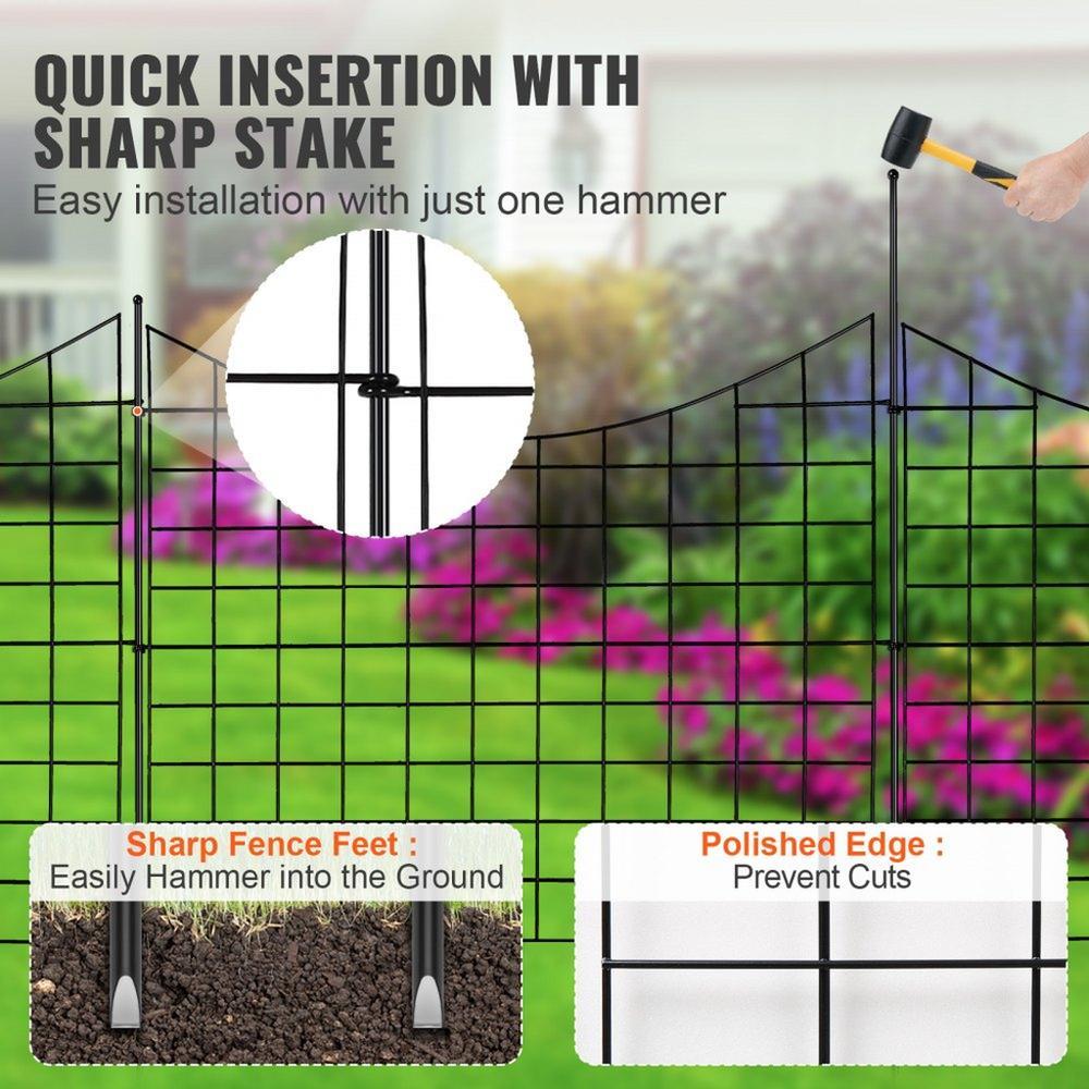 Garden Fence, 36.6in(H) x29.5in(L) Animal Barrier Fence, Underground Decorative Garden Fencing with 2.5 Inch Spike Spacing, Metal Dog Fence for the Yard and Outdoor Patio, 5 Pack