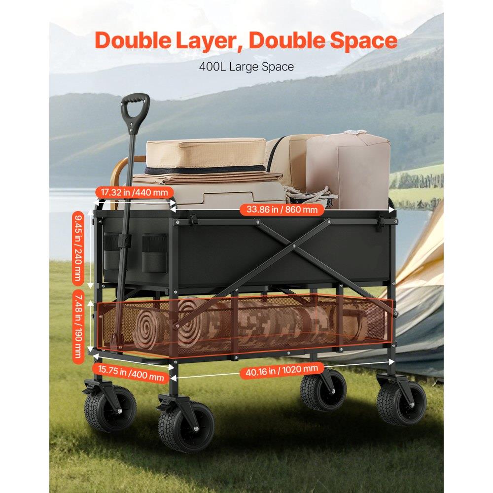 Double Decker Wagon Collapsible 300L & 450 lbs Heavy Duty Extended Folding Cart