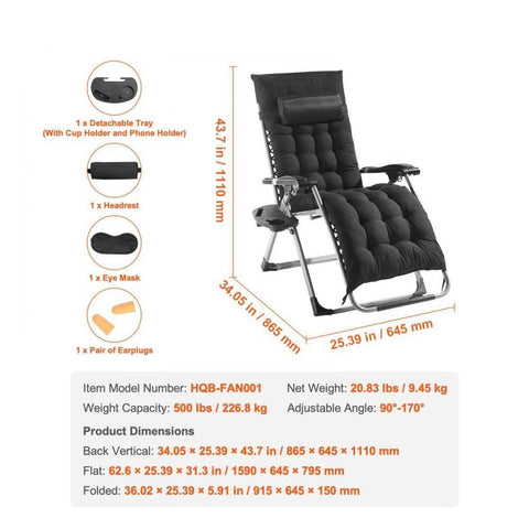 Zero Gravity Recliner Lounge Chair 26 inch Indoor and Outdoor