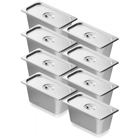 8 Pack Hotel Pans, 1/3 Size Anti-Jam Steam Pan with Lid, 0.8mm Thick Stainless Steel Steam Table Pan, 6-Inch Deep Commercial Table Pan, Catering Storage Food Pan, for Industrial & Scientific