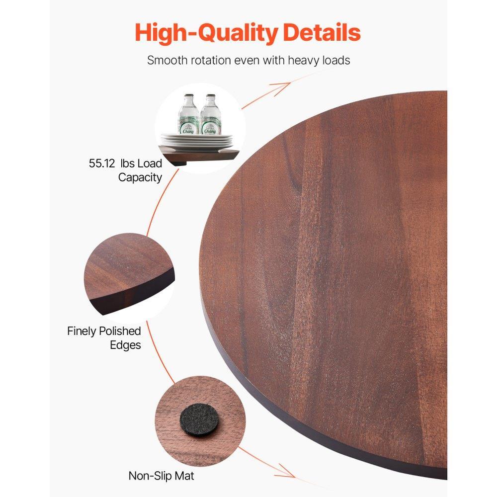 24 in Wood Lazy Susan Turntable, 360° Rotation Round Clear Tabletop Rotating Tray, Acacia Wood Dining Table Centerpiece, Smooth and Silent Spin, for Family Gatherings, Banquets and Weddings