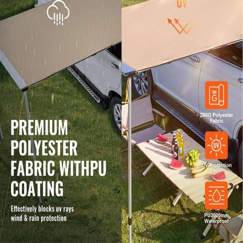 Car Side Awning, Large 6.6' x 8.2' Shade Coverage Vehicle Awning, PU3000mm UV50+ Retractable Car Awning with Waterproof Storage Bag, Height Adjustable, Suitable for Truck, SUV, Van, Campers