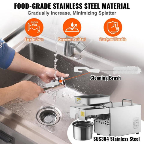 Electric Oil Press Machine, 700W Stainless Steel Oil Extractor Machine, 140℃ / 284℉ Constant Temperature, Hot Press Oil Expeller for Pressing Peanuts, Sesame Seeds, Rapeseed, Tea Seeds