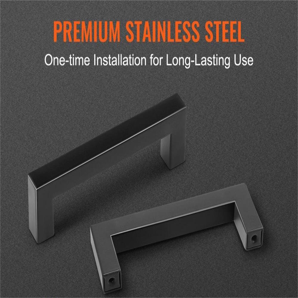 10 Pack Cabinet Pulls, 3.86in / 96mm Center to Center Slim Square Kitchen Cabinet Drawer, Stainless Steel Modern Kitchen Cupboard Door Handles for Kitchen Bathroom Bar Hardware Matte Black