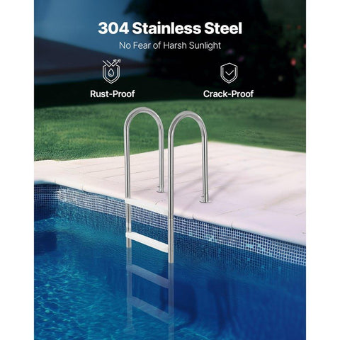 Stainless Steel Pool Ladder 4-Step 2 Handrail Loads 265 lb for 54 In Decked Pool