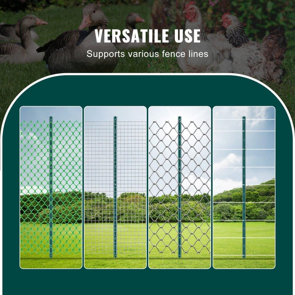 5 Feet Fence Post, 10 Pack U-Channel Heavy Duty Metal Fence Posts, Sturdy Steel Fence Stakes for Garden Yard, Lawn, Farms and Outdoor Wire Fencing, Green
