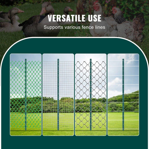 5 Feet Fence Post, 10 Pack U-Channel Heavy Duty Metal Fence Posts, Sturdy Steel Fence Stakes for Garden Yard, Lawn, Farms and Outdoor Wire Fencing, Green