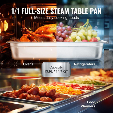 4 Pack Full Size Hotel Pans with Lids, 4" Deep 0.8mm Thick Stainless Steel Anti-Jam Steam Table Pans for Catering, Buffet & Commercial Kitchen