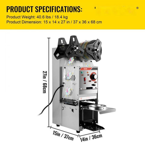Semi-automatic Cup Sealing Machine, 300-500 Cup/h Tea Cup Sealer Machine, Silver Boba Cup Sealer Machine, 90/95mm Cup Diameter Boba Cup Sealing Machine with Control Panel for Bubble Milk Tea