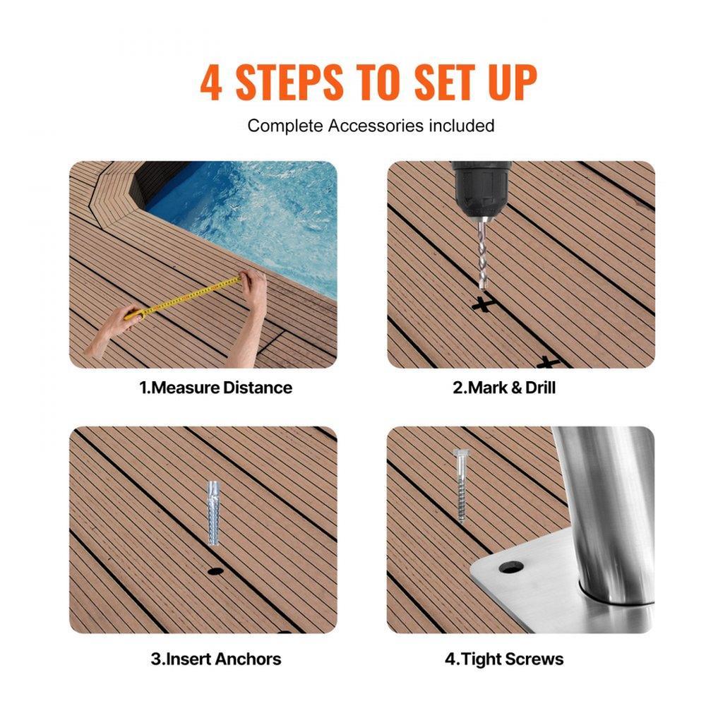 Pool Handrail, 2Pack 30"x30" Φ42 mm Swimming Pool Stair Rail, 304 Stainless Steel Stair Pool Hand Rail Rated 110lbs Load Capacity, Pool Rail with Quick Mount Base Plate, and Complete Mounting Accessory