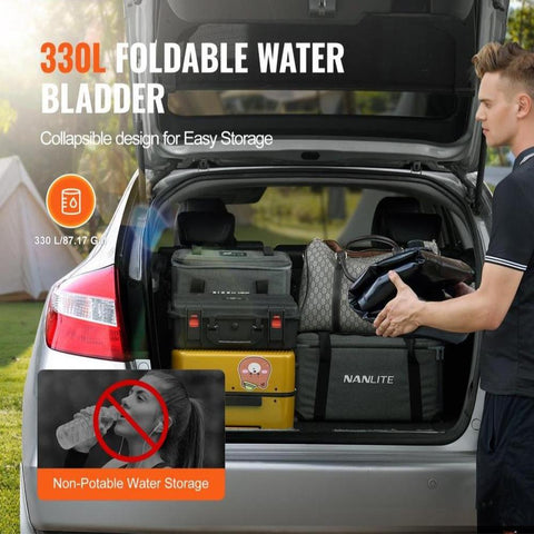 Portable Water Storage Bladder 87 Gallon PVC Collapsible Water Tank Black