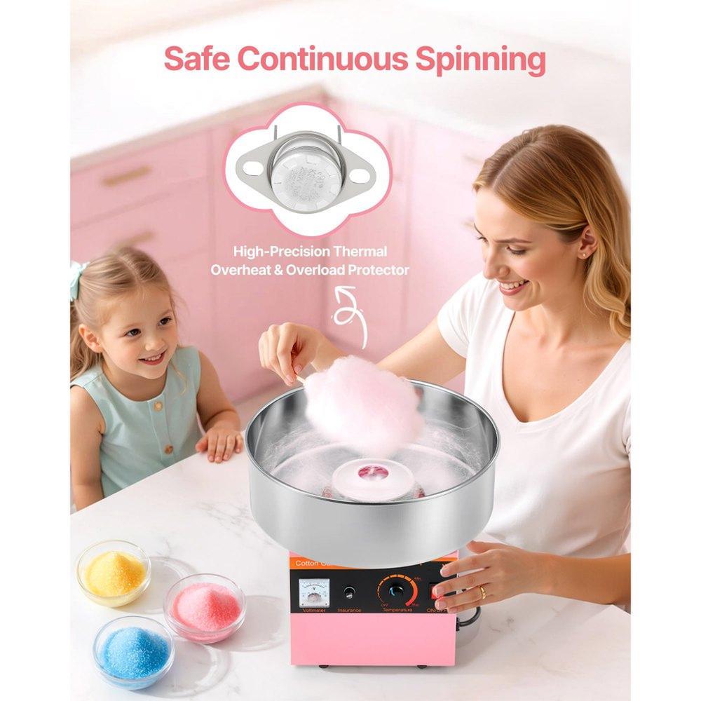 Cotton Candy Machine Commercial, 1000W Electric Candy Floss Maker, Easy Use with 15 inch Stainless Steel Bowl and Sugar Scoop, Makes Hard Candy for Home Kids Birthday, Family Party, Pink