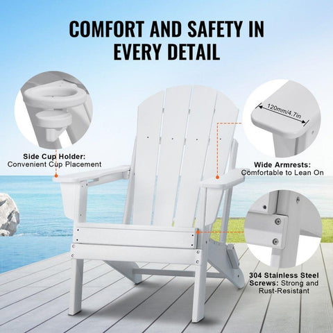 Adirondack Chair Plastic Set of 2 All-Weather Folding Fire Pit White