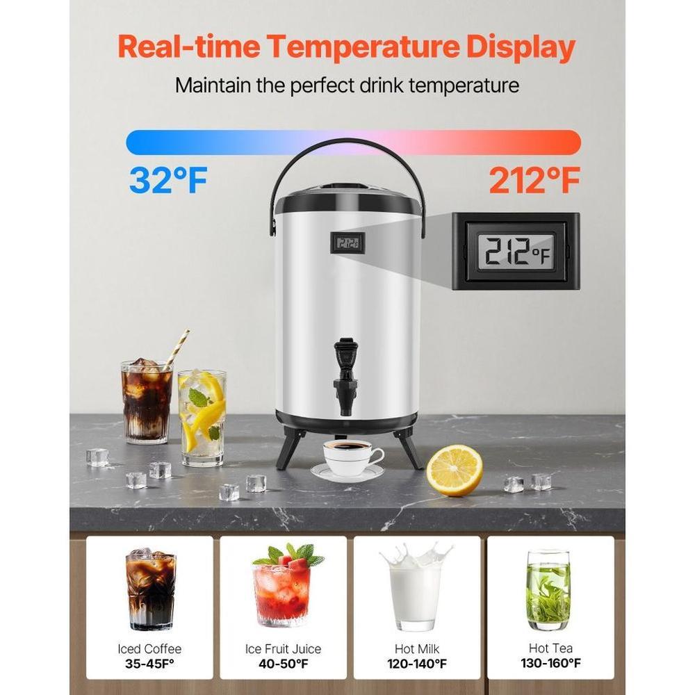 Insulated Beverage Dispenser, 3.2 Gal/12L Stainless Steel Thermal Drink Server with Spigot & Temp Display, Suitable for Hot and Cold Drinks, for Tea Coffee Water in Cafes & Restaurants, Silver