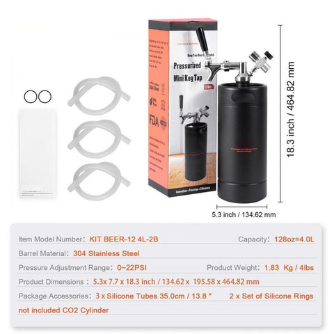 Beer Growler Tap System, 128Oz 4L Mini Keg, 304 Stainless Steel Pressurized Beer Growler, Keg Growler with Pressure Display, CO2 Regulator Faucet, Leak-Proof Ring For Draft, Homebrew, Craft Beer
