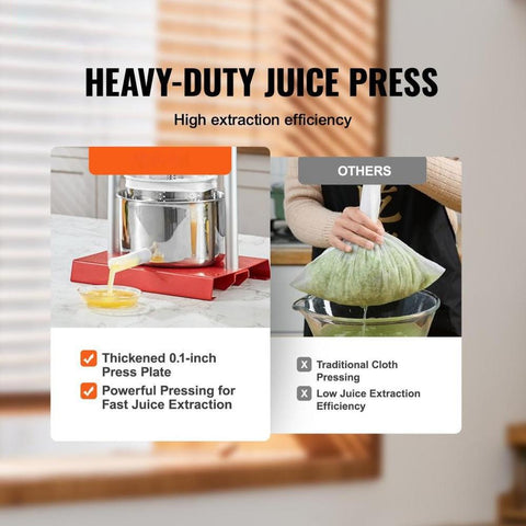 Fruit Wine Press, 1.6 Gallon/6L, 2 Stainless Steel Barrels, Manual Juice Maker, Cider Apple Grape Tincture Vegetables Honey Olive Oil Making Press with T-Handle for Outdoor, Kitchen, and Home