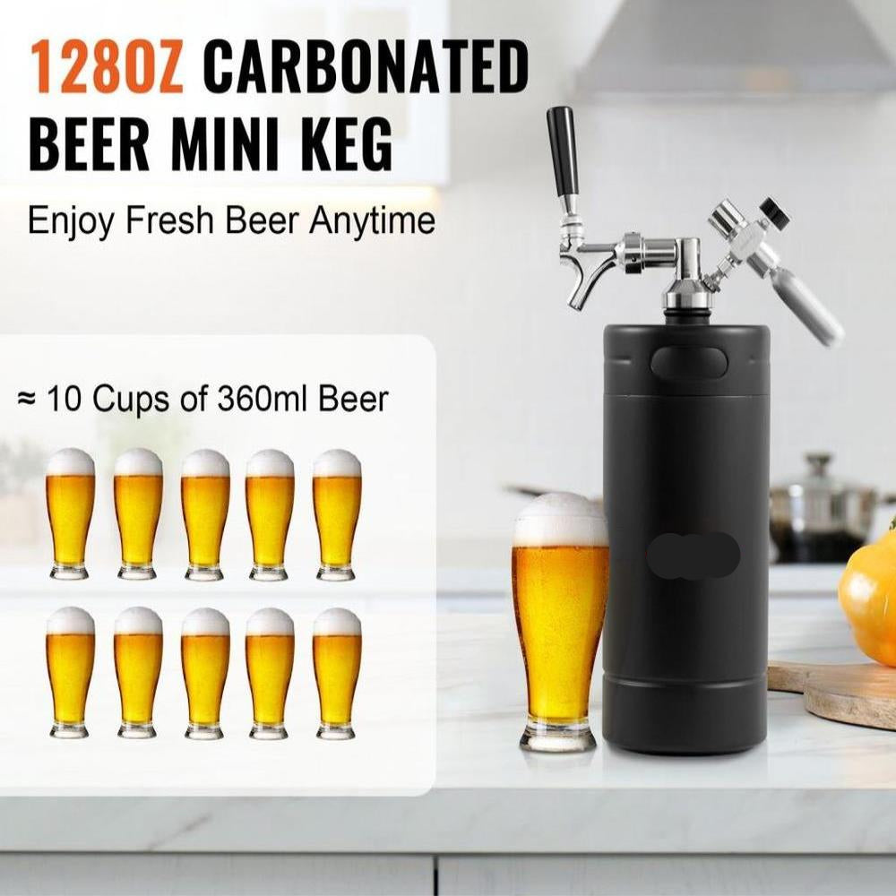 Beer Growler Tap System, 128Oz 4L Mini Keg, 304 Stainless Steel Pressurized Beer Growler, Keg Growler with Pressure Display, CO2 Regulator Faucet, Leak-Proof Ring For Draft, Homebrew, Craft Beer