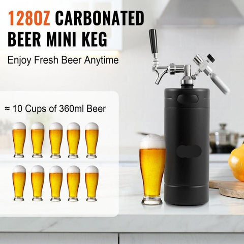 Beer Growler Tap System, 128Oz 4L Mini Keg, 304 Stainless Steel Pressurized Beer Growler, Keg Growler with Pressure Display, CO2 Regulator Faucet, Leak-Proof Ring For Draft, Homebrew, Craft Beer