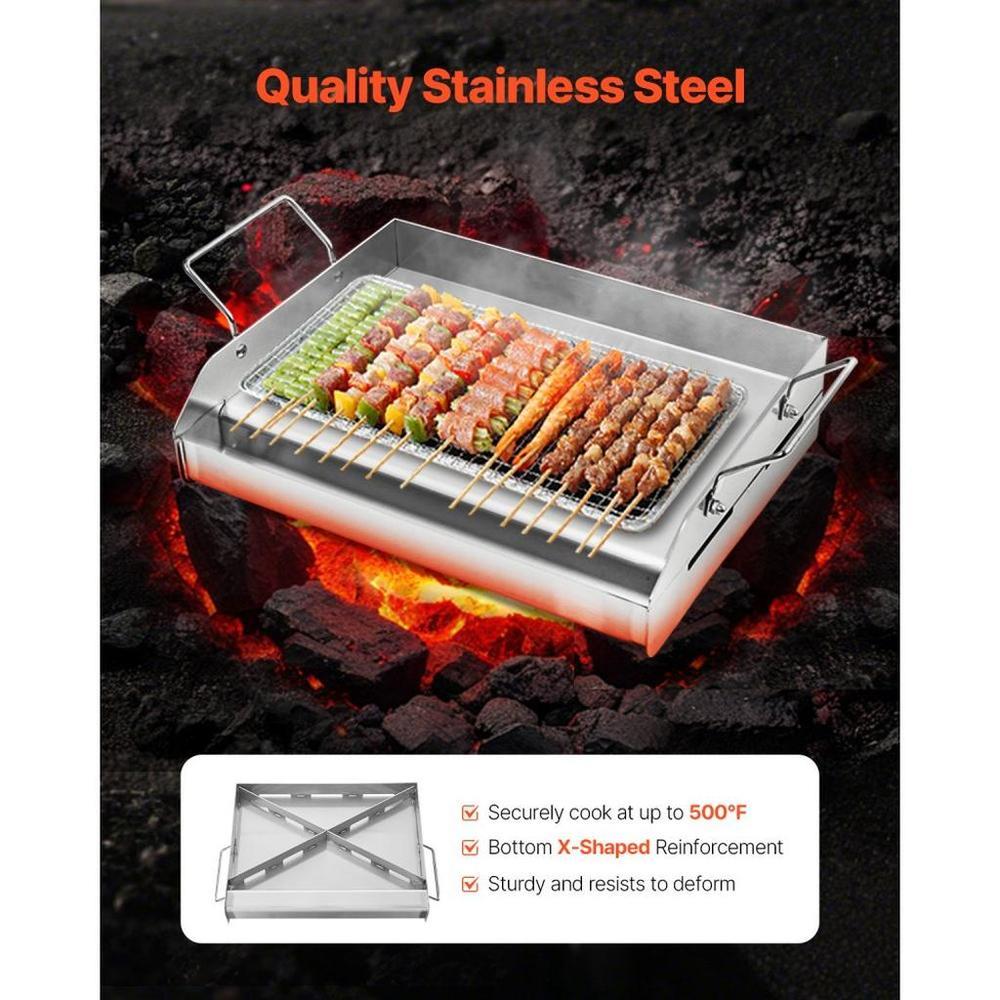 Stainless Steel Griddle, 17x13 inch Universal Flat Top Rectangular Plate, Gas Grill Griddle for BBQ Grill, Teppanyaki, Portable Family Cookware with Handle, for Camping Tailgating Party