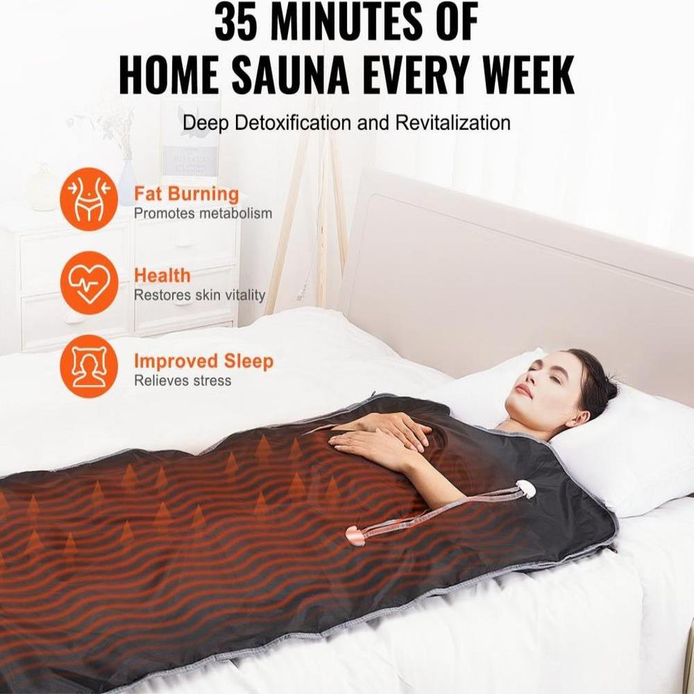 Sauna Blanket for Detoxification, Portable Far Infrared Sauna for Home, Oxford Sauna Bag w/ Arm Holes & Carbon Fiber Heating, 1-6 Level Adjustable Temp 95-176℉, 5-60 Minutes Timer, 71 x 31 in