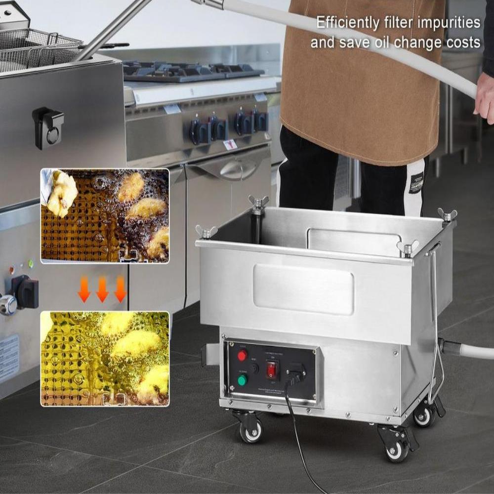 Mobile Fryer Filter, 18L Oil Tank Capacity, Oil Filtration System with 10 L/min Oil Filtration Speed, Mobile Frying Oil Filtering System with Swivel Wheels, Oil Hose for Restaurant Burger Stores