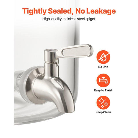 Beverage Dispenser, 3.5 Gallon Drink Dispensers for Parties, Glass Juice Dispenser with Wood Stand, Stainless Steel Spigot, Iced Tea Lemonade Juice Water Dispensers for Parties