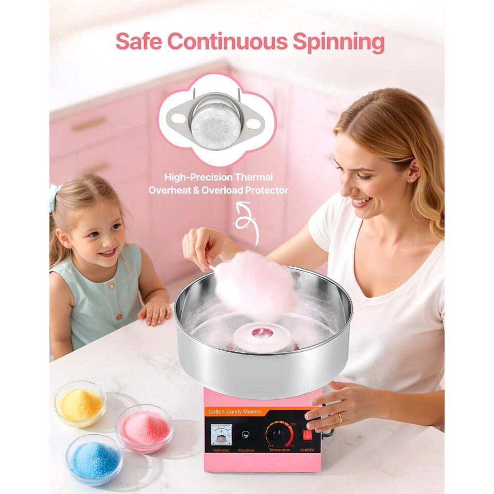 Commercial Cotton Candy Machine Electric Sugar Floss Maker Stainless Steel Pink