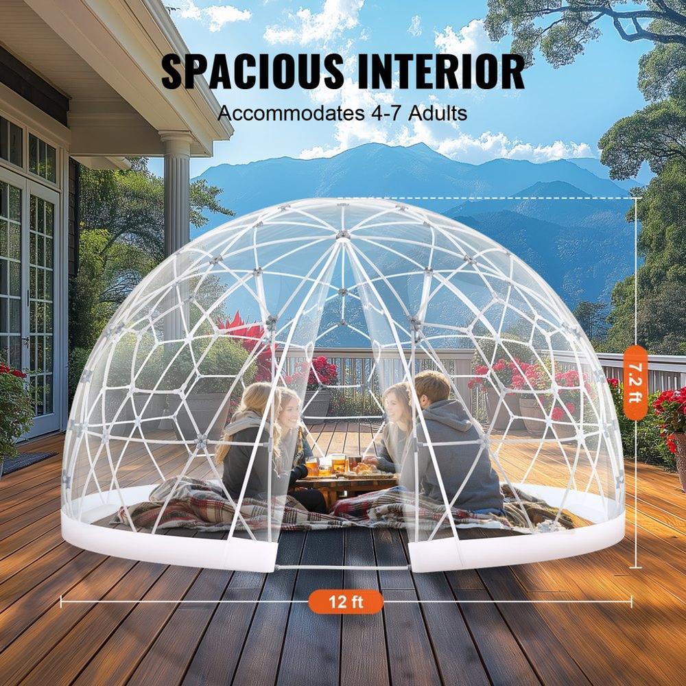 Garden Dome Igloo Tent House, 12 FT Dome Tent, Upgraded Garden Igloo with PVC Transparent Cover and Window, Waterproof Outdoor Geodesic Dome Camping Shelter for Patio, Dining Backyard, Party