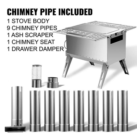 Tent Wood Stove,Outdoor Camping Wood Burning Stove Stainless Steel With Folding Pipe,Portable Wood Stove 90.6'' Height Wood Tent Stove For Camping, Tent Heating, Hunting, Outdoor Cooking