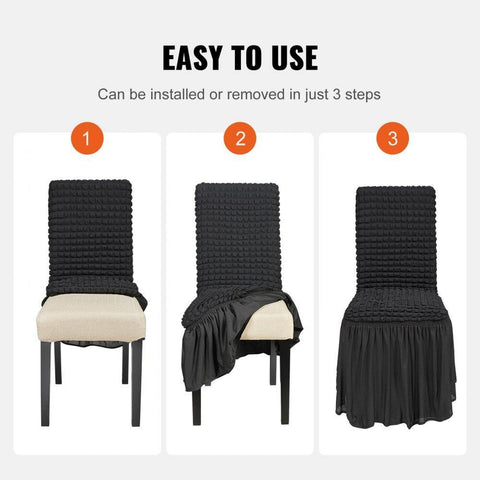 Stretch Spandex Folding Chair Covers, Universal Fitted Chair Cover with Skirt, Removable Washable Protective Slipcovers, for Wedding, Holiday, Banquet, Party, Celebration, Dining (4 PCS Black)