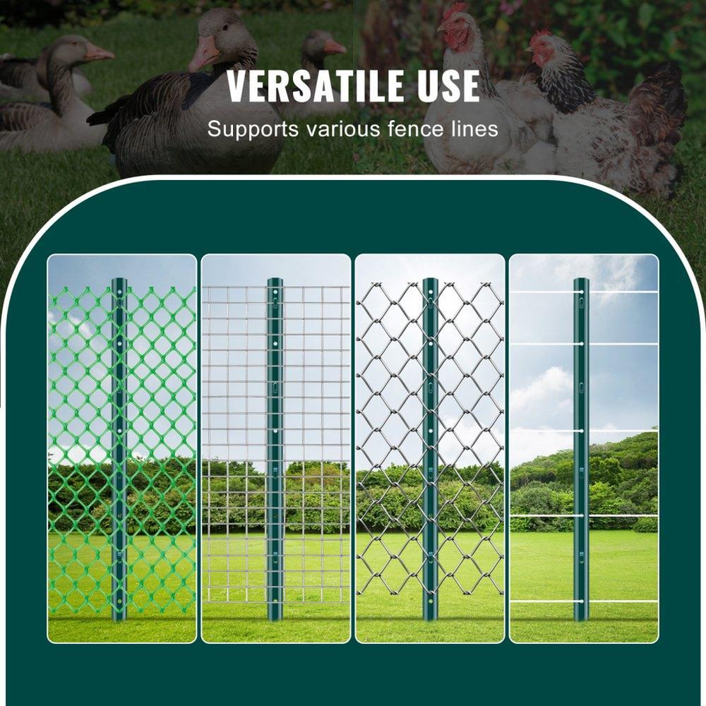 3 Feet Fence Post, 10 Pack U-Channel Heavy Duty Metal Fence Posts, Sturdy Steel Fence Stakes for Garden Yard, Lawn, Farms and Outdoor Wire Fencing, Green