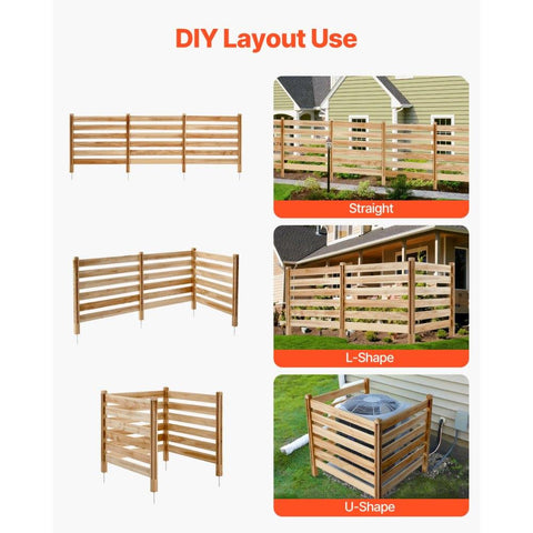 Wood Privacy Fence 3 Panels Slatted Air Conditioner Cover 36 x 36 in