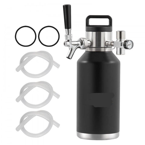 Beer Growler Tap System, 64Oz 1.89L Mini Keg, 304 Stainless Steel Pressurized Beer Growler, Keg Growler with Pressure Display, CO2 Regulator Faucet, Leak-Proof Ring For Draft Homebrew Craft Beer