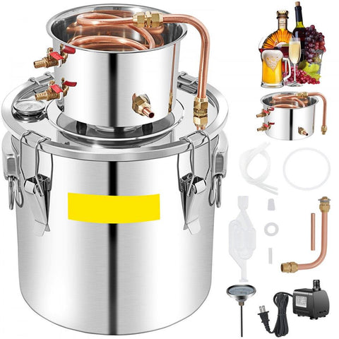 Alcohol Still 13.2Gal/50L, Alcohol Distiller with Circulating Pump, Alcohol Still Copper Tube, Whiskey Distilling Kit with Build-In Thermometer, Whiskey Making Kit for DIY Alcohol, Stainless Ste