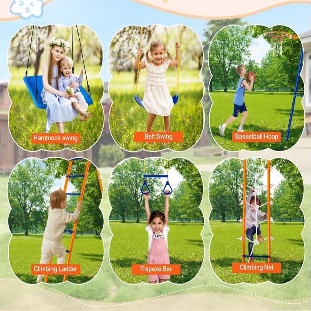 Swing Sets for Backyard 6 in 1 Swing Set 440lbs Capacity Metal Swingset