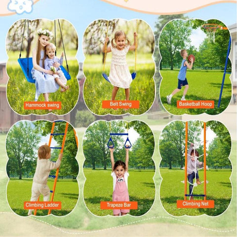 Swing Sets for Backyard 6 in 1 Swing Set 440lbs Capacity Metal Swingset