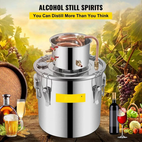 Alcohol Still 9.6Gal/38L, Alcohol Distiller with Circulating Pump, Alcohol Still Copper Tube, Whiskey Distilling Kit with Build-In Thermometer, Whiskey Making Kit for DIY Alcohol, Stainless Stee
