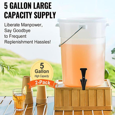 Beverage Dispenser, 5 Gallon Drink Dispensers for Parties, Plastic Juice Dispenser with Spigot and Lid, Iced Tea Lemonade Juice Water Dispenser, for Restaurants, Hotels, Parties, 2 Pack