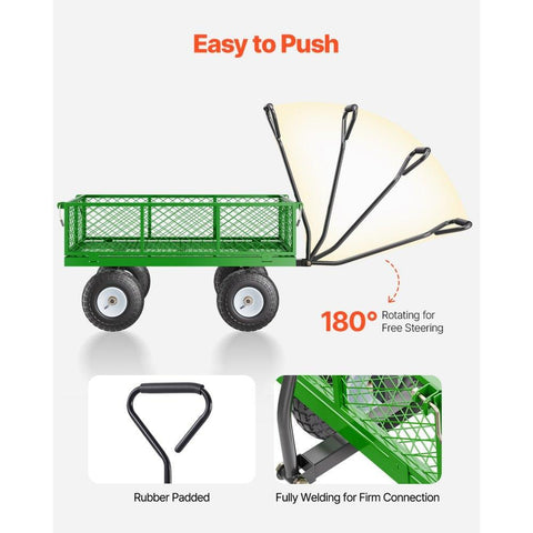 900 Lbs Steel Garden Cart on Wheels, Heavy Duty Pullable Garden Wagon Yard Cart, Outdoor Metal Utility Wagon with 10" Tires and Mesh Removable Sides(Convert to Flatbed), and 180°Rotating Handle