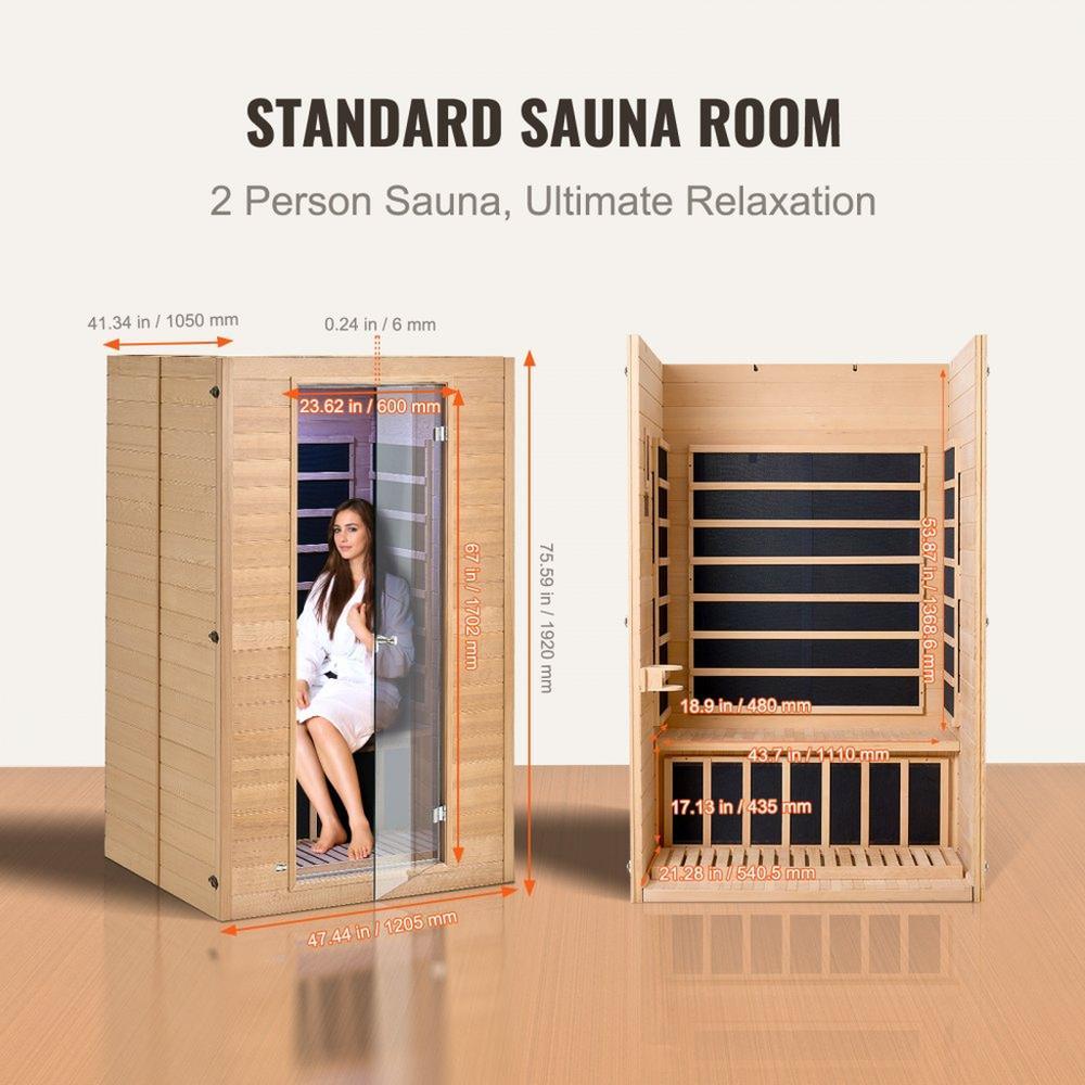 Far Infrared Wooden Sauna, Room Home Sauna Spa for 2 Person 1800W