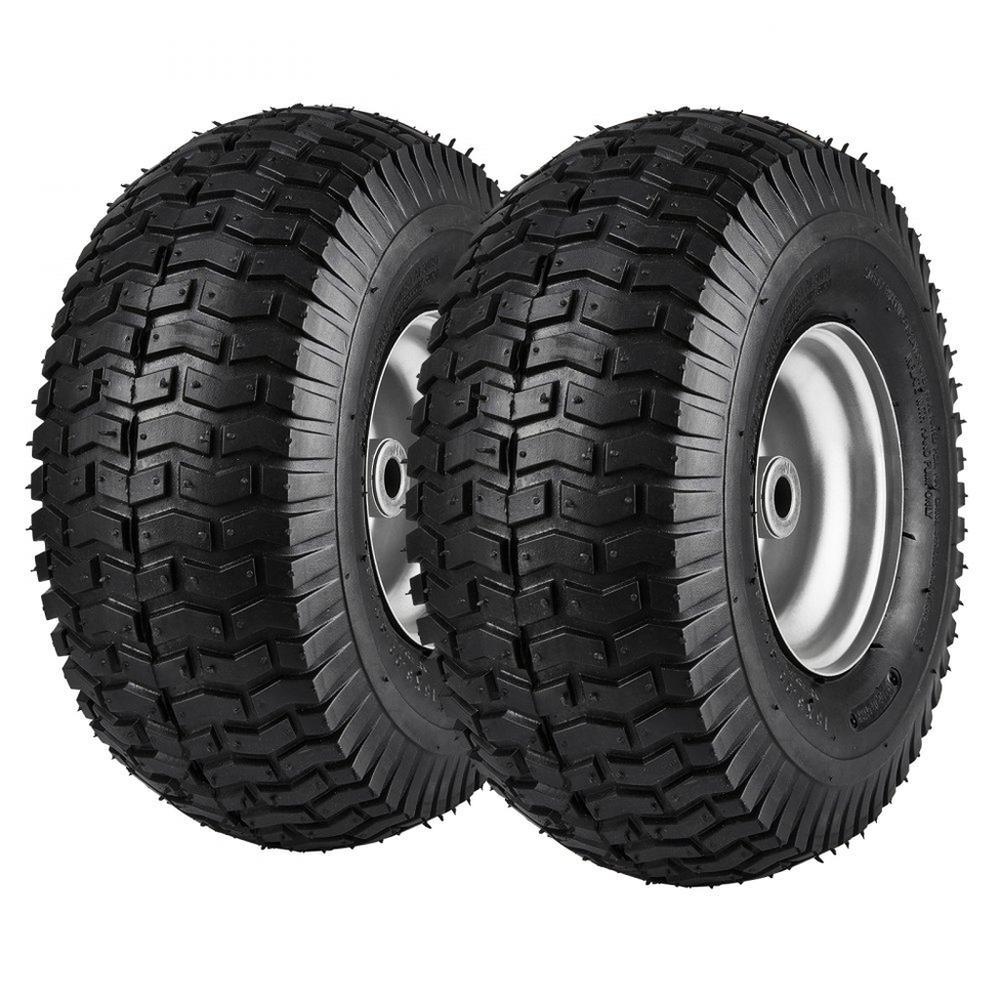 Lawn Mower Tires, 15x6-6" Lawn Tractor Tires, 2-Pack Tire and Wheel Assemblies, Turf Pneumatic Tires with 3" Centered Hub and 3/4" Bushing Size, 16 PCS Adapters for Riding Mowers Lawn Tractors