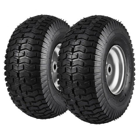 Lawn Mower Tires, 15x6-6" Lawn Tractor Tires, 2-Pack Tire and Wheel Assemblies, Turf Pneumatic Tires with 3" Centered Hub and 3/4" Bushing Size, 16 PCS Adapters for Riding Mowers Lawn Tractors