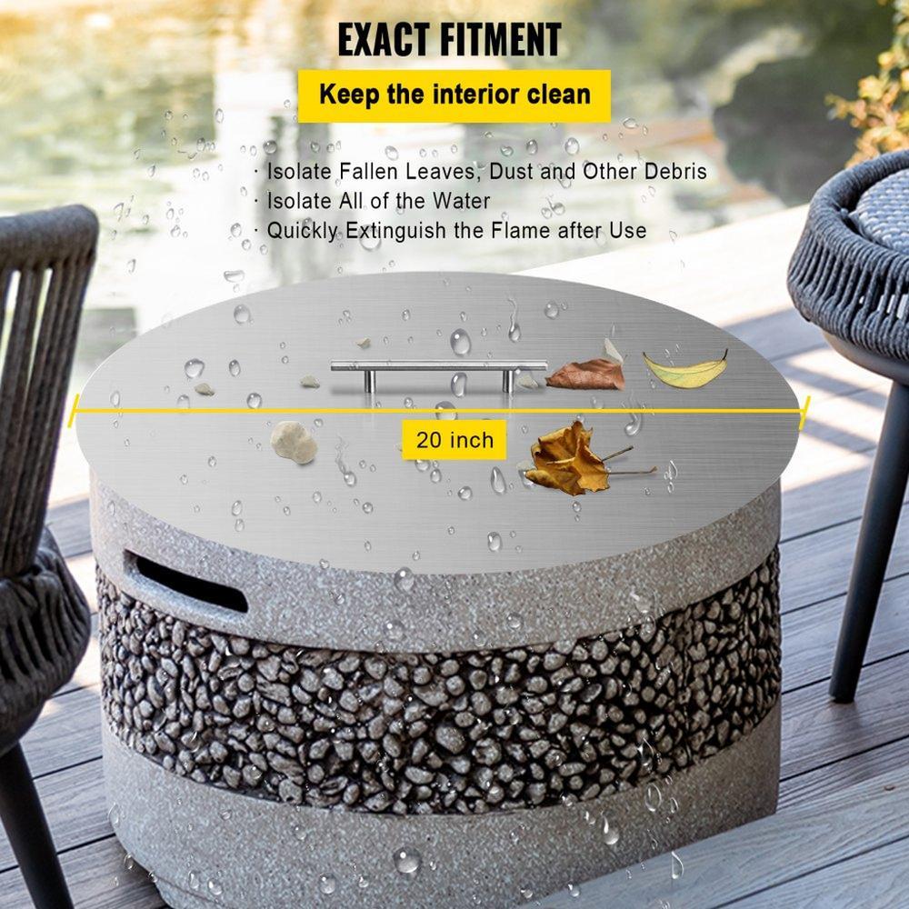 Fire Pit Lid Round 20 Inch Fire Pit Ring Lid 1.5 mm Thick 304 Stainless Steel Fire Pit Burner Cover for Round Patio Fire Pit