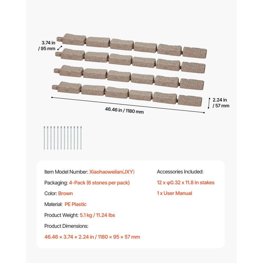 Faux Stone Landscape Edging, 46.4 x 2.2 in Realistic Lawn Edging, Flexible Brick-Sized Garden Edging Border with Anchoring Spikes, Fade-Resistant Yard Edging for Driveways Walkway Brown