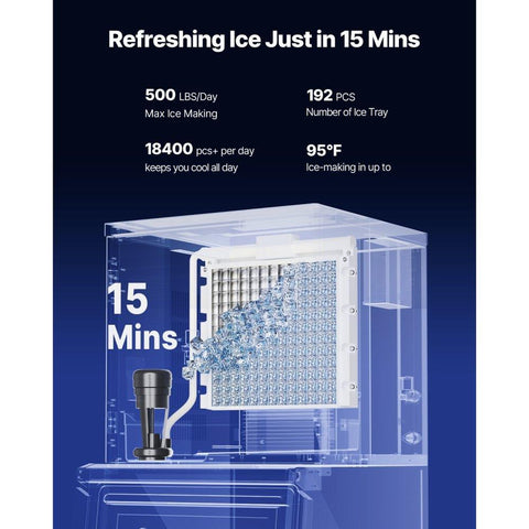 Commercial Ice Maker 500LBS/24H with 300LBS Storage Bin Auto Self-Cleaning