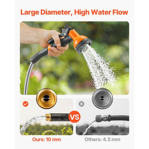 Metal Garden Hose 25 ft Rust Proof Stainless Steel Heavy Duty Water Hose with 10 Function Nozzle Flexible No Kink Lightweight Hose for Yard and Outdoor