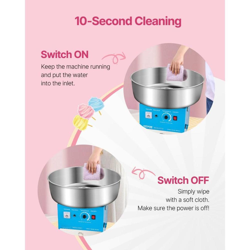 Electric Cotton Candy Machine, 1000W Commercial Candy Floss Maker with 20.5 in Stainless Steel Bowl, Sugar Scoop, and Drawer, Easy Home Use, Perfect for Kids Birthday, Family Party, Blue