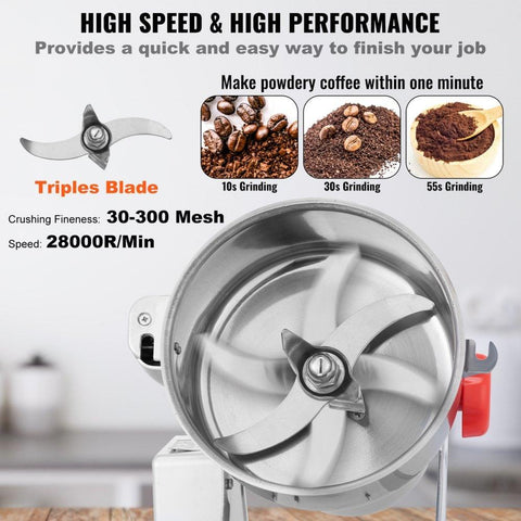 1000g Commercial Electric Spice and Grain Grinder High Speed
