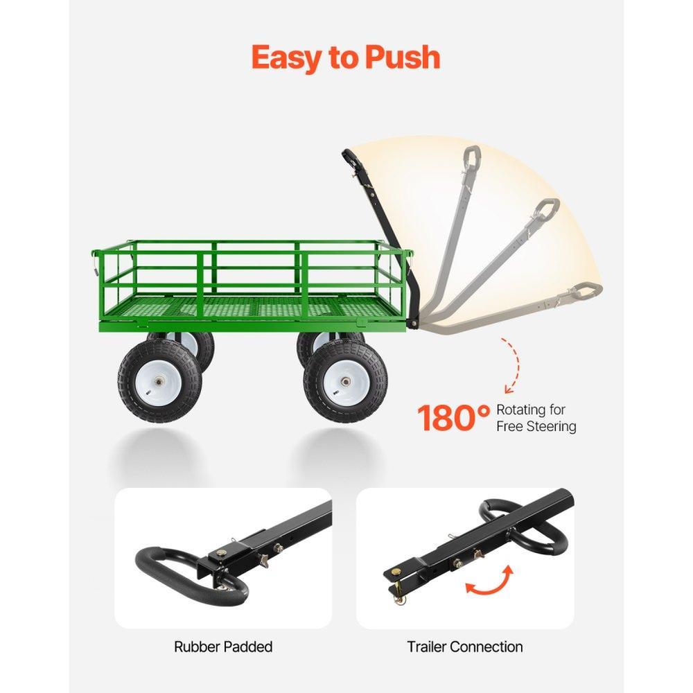 1200 Lbs Steel Garden Cart,Heavy Duty Pullable Garden Wagon Yard Cart,2 in 1 Outdoor Metal Utility Wagon Yard Trailer with 13" All Terrain Tires,Removable Mesh Sides and 180° Rotating Handle
