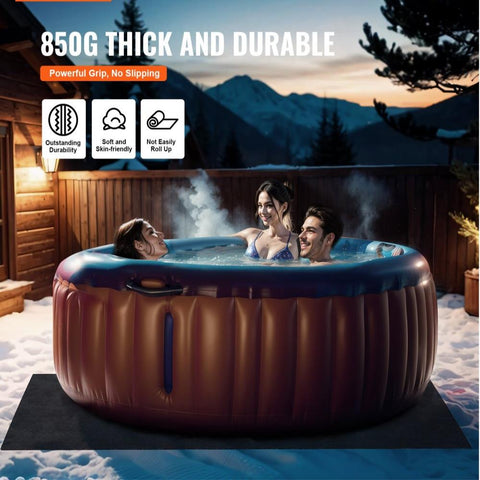 80 Inch Diameter Round Hot Tub Mat, Extra Large Inflatable Hot Tub Pad, Waterproof Slip-Proof Backing, Absorbent Spa Pool Ground Base Flooring Protector Mat Reusable Outdoor & Indoor